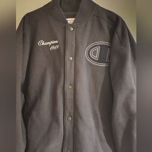 Champion varsity button up jacket xl black/gray NWOT
